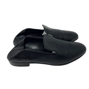 Alumnae black leather back fold slide loafers sz 36